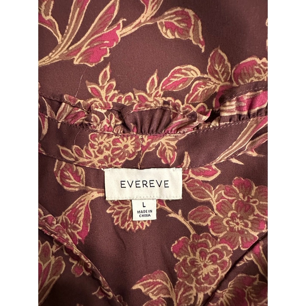 Evereve Womens Floral Tie Neck Ruffle Blouse Burgundy Large Boho Feminine - Picture 3 of 8